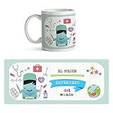 ☕ Taza de cerámica blanca para regalar al mejor enfermero del mundo. Original taza de desayuno diseñada por Fotoprix que puede ser un bonito regalo para enfermeros. Si no sabes cómo decirle 'gracias por tu trabajo' esta puede ser una bonita manera.