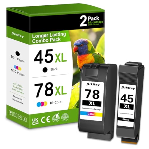 45XL 78XL Ink Cartridges 2-Pack (1Black 1Tri-Color) Compatible 45 78 Ink Cartridges Replacement for HP Color Copier 180 Deskjet 1100C 1220C 930C 970C 990C 6122 PhotoSmart 1000 1100 Printer