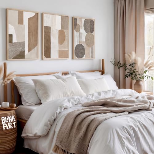 Image of BLINKART Set of 3 NEUTRAL TEXTURED BLOCKS Natural Brown Frame Painting for Wall Decoration - Modern Art Wall Decor Framed Painting for Living Room Bedroom - Framed Wall Posters /Paintings (8X12 inch)