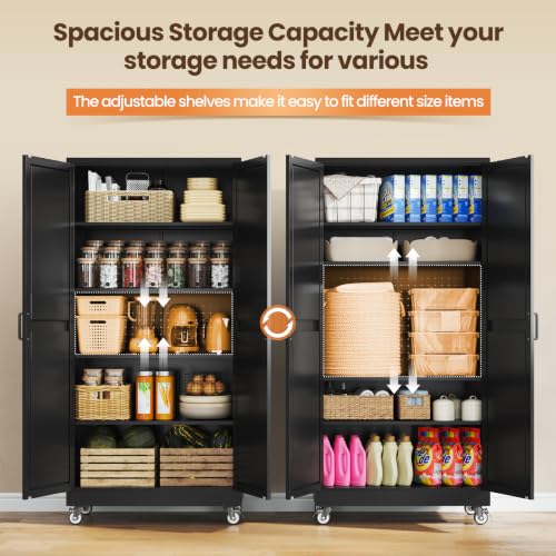 Image of Yizosh Metal Storage Cabinet with Doors and 4 Adjustable Shelves