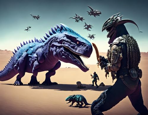 Alien et dinosaures affiche sur toile d'art mural sans cadre 58x90 cm
