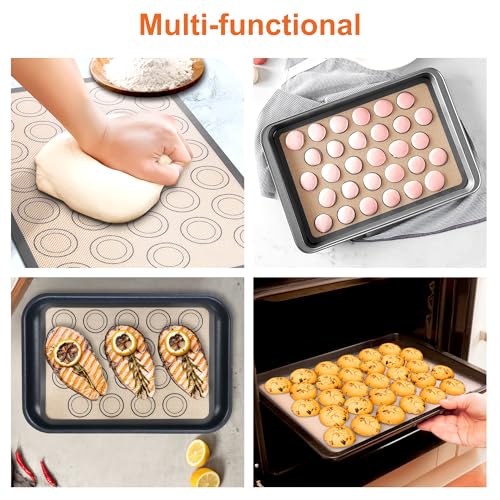 HOOMIL Macaron Silicone Baking Mats 2-Pack, 15\" x 10\" Jelly Roll Pan Size Macaron Silicone Mat, Non-Stick, Reusable, Food Safe Baking Mat - Brown+Gray