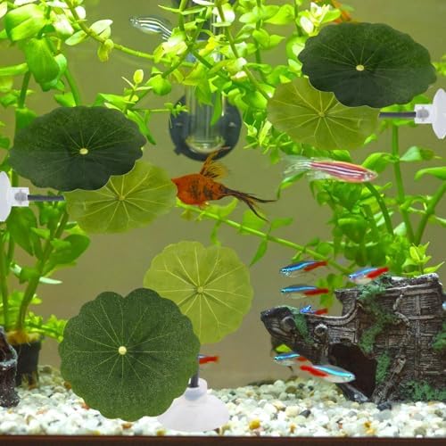 6 Pcs Betta Lotus Leaf Hammock with Suction Cups, Realistic Plastic Leaf Fish Tank Accessories Decor Aquarium Plants for Betta Fish Resting Bed Spawning Ground - 5