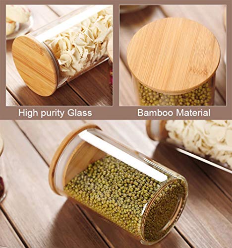Canister Set of 5, Glass Kitchen Canisters with Airtight Bamboo Lid, Glass Storage Jars for Kitchen, Bathroom and Pantry Organization Ideal for Flour, Sugar, Coffee, Cookie Jar, Candy, Snack and More