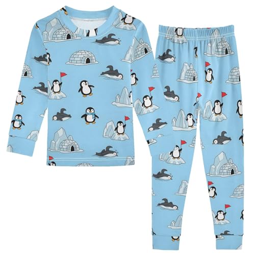Pajama Sets Long Sleeve Cute Penguins in Water Soft Comfy Sleepwear 2 Piece PJS 3-8T