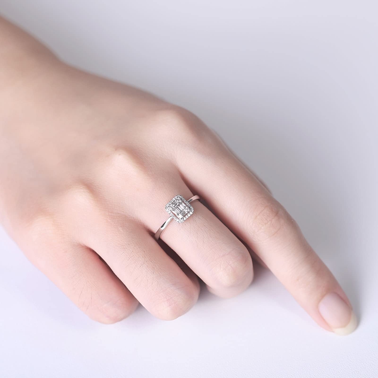 Ring Gold 750 Verlobungsring Damen 18 Karat Weißgold, Engagement Ring Silber Rechteck Diamant Verlobungsringe
