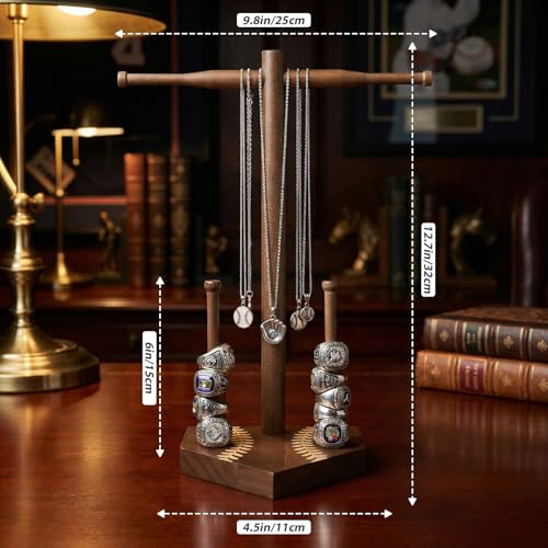 Wooden Baseball Ring & Necklace Stand – 12 Bat Posts, Sports Display Gift - image 3