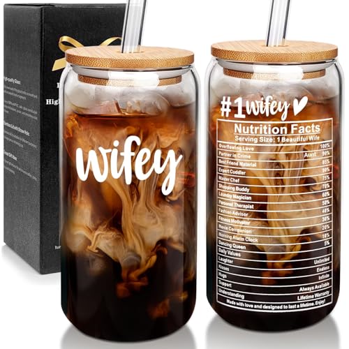 Mason Life Glass Cups with Lids Gifts for Her, 18OZ Drinking Jars Valentine Gifts for Wife from Husband, Wife Gifts I Love You, Best Wife Ever Gifts, Birthday Gifts Valentine's Day Gift For Wife