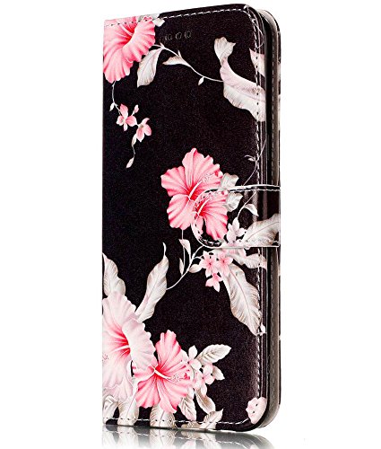 Galaxy S8 Case, S8 Case, S8 Wallet Case, JanCalm Flower Pattern Premium PU Leather Wallet [Card/Cash Slots] Stand Magnetic Flip Folio Cover for Samsung Galaxy S 8 + Crystal Pen (Black/Flower)