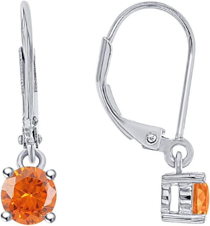Wonderful 4mm Round Cut Fire Opal 18K White Gold Over .925 Sterling Silver Fancy Party Wear Dangle Clip-On Earrings For Women