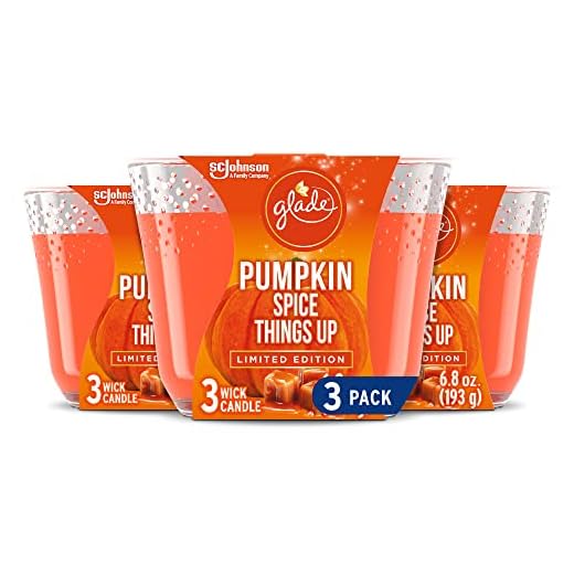 Glade Candle Pumpkin Spice Things Up, Fragrance Candle Infused with Essential Oils, Air Freshener Candle, 3-Wick Candle, 6.8oz, 3 Count