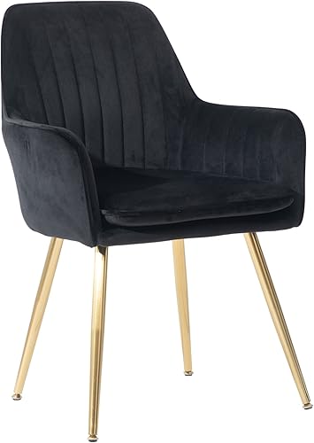 Miniatura 4 de Gold Thumb Juego de 2 sillas de comedor de terciopelo con respaldo medio, sillón moderno de ocio con patas chapadas en oro, silla tapizada para sala