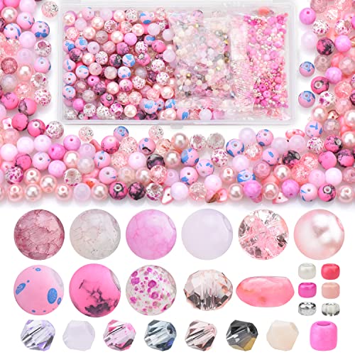 Image of Rose Quartz Jewelry Making Kit - 900pcs Glass Beads, Assorted 8mm, Bicone Crystal, Spacer Seed Beads for Bracelet Crafting