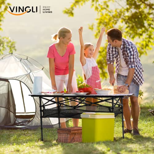 Vingli Folding Camping Table, 4 Ft Aluminum Portable Rolling Table With Storage & Carrying Bag, Height Adjustable Picnic Table (Telescopic Legs) For Indoor & Outdoor, Beach, Patio, Bbq, Rv Travelling #TOP1