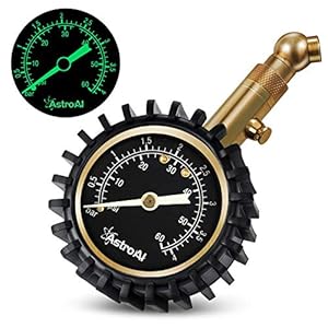 AstroAI Tyre Pressure Gauge, 60 PSI Portable Heavy Duty Mechanical for Car Truck Motorcycle Bicycle with Glow Dial