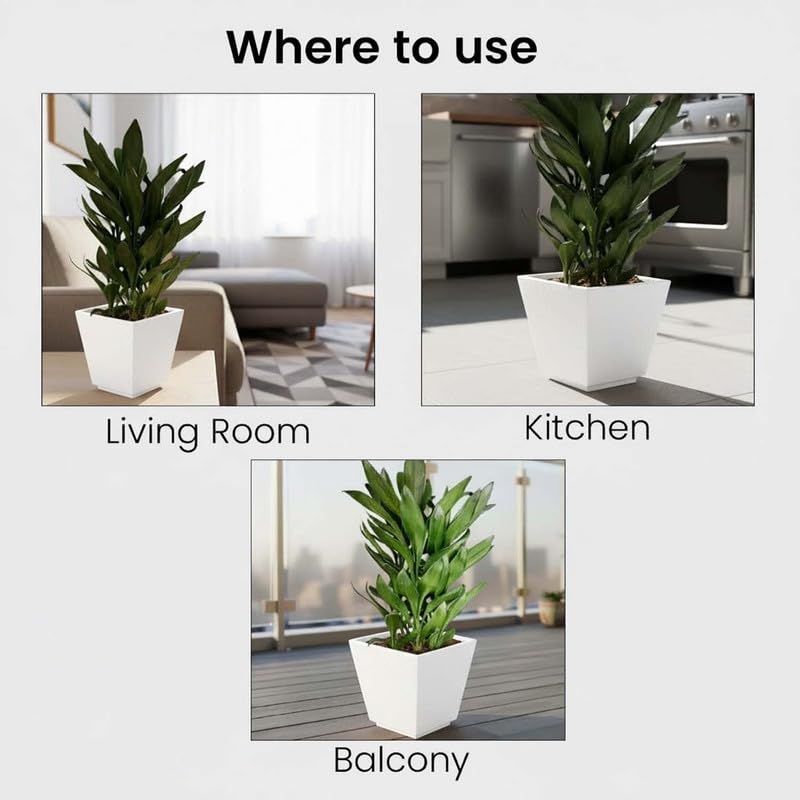 Image of Amazon Brand - Umi 15 Inch Planter Pot | Flower Pot for Indoor & Outdoor Use | Square Shape Planter Pot for Home & Office Decor Balcony & Terrace Gardens (Chorsa, White)