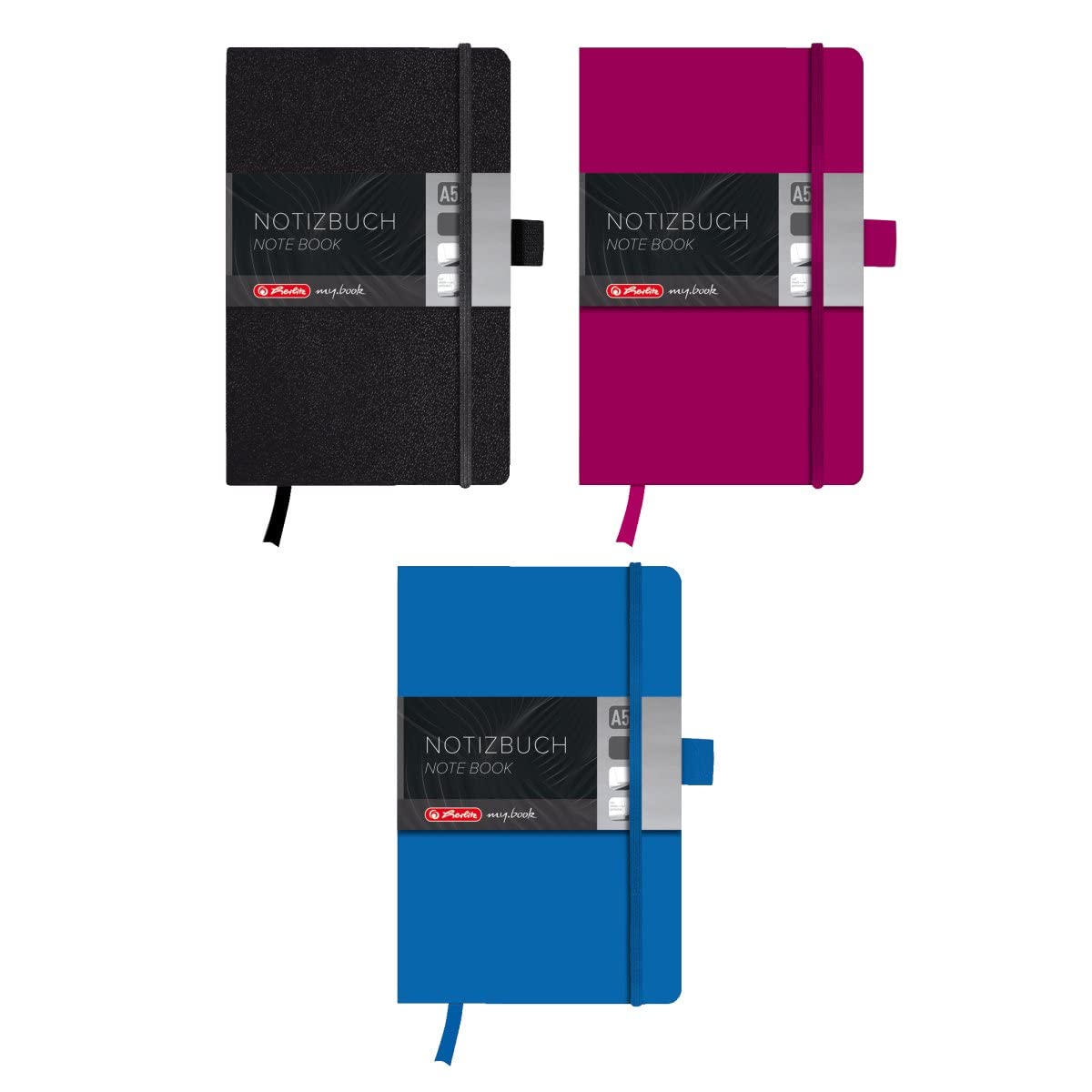 herlitz A5 Blank My Book Classic Hardcover Notebook with Book Ribbon and Pen Loop - Black