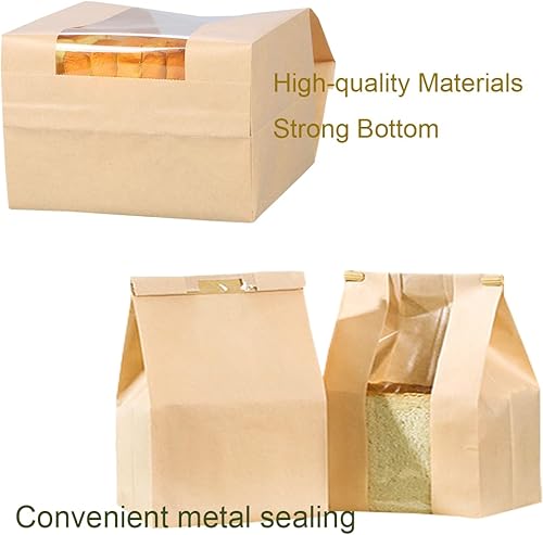 Miniatura 3 de Bolsa de papel Kraft de pan de baguette con ventana frontal, bolsas de pan para pan largo hecho en casa con calcomanías 23.6 x 4.3 x 1.6 pulgadas