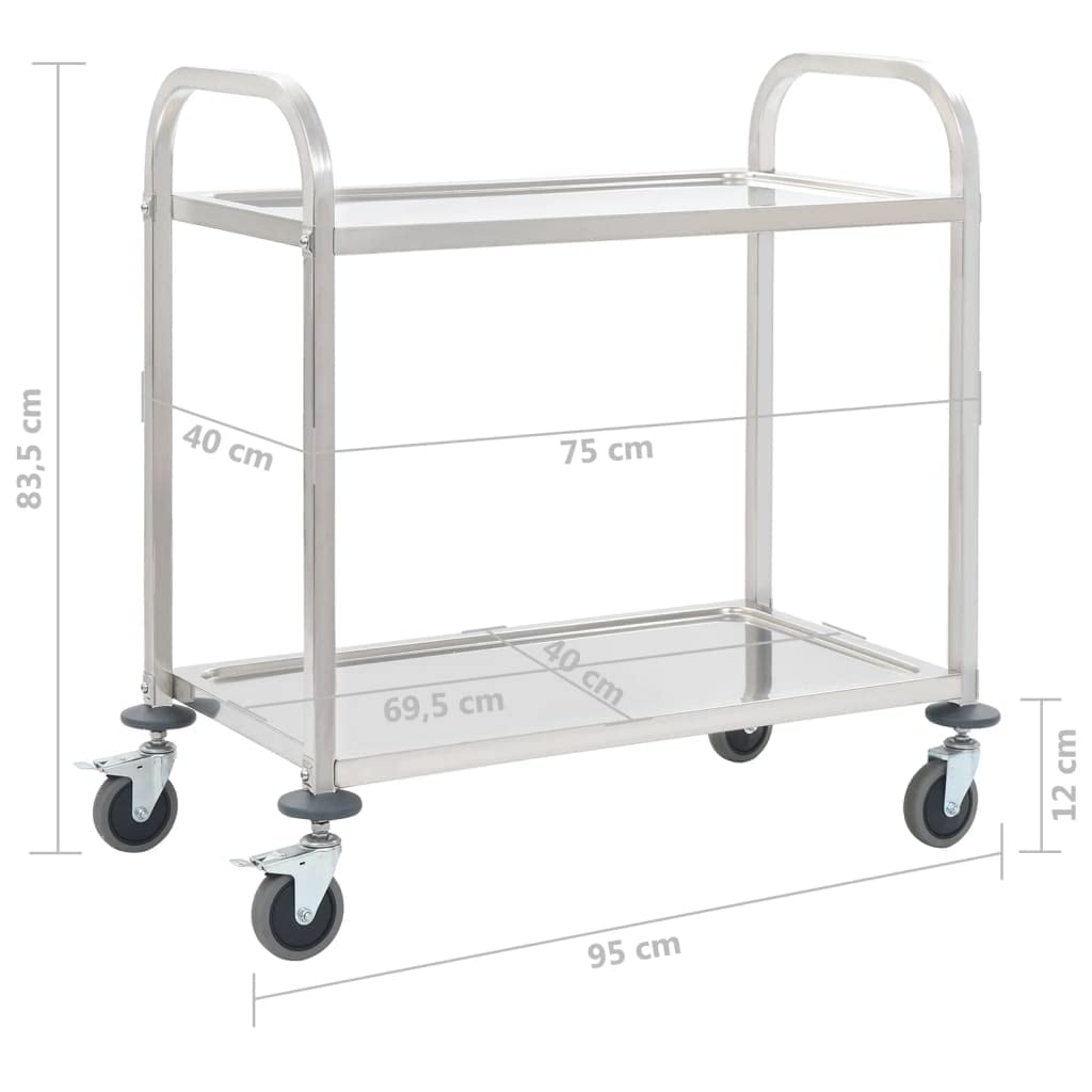 vidaXL Carrito de Cocina de 2 Alturas 95x45x83,5cm Acero Inoxidable Catering Mobiliario Hogar Hostelería Práctico Ruedas Giratorias Robusto Estable
