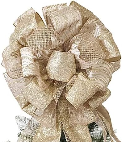 Christmas Tree Topper,27x12 Inches Large Toppers Bow with Streamer Wired Edge for Christmas Decoration