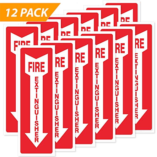 Emergency Fire Extinguisher Arrow Stickers / Signs – Meeting OSHA Safety Requirements (12-pack)