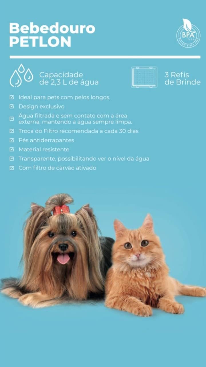 Petlon Bebedouro Automatico Cães Gato Pet De Pelos Longos 2 3 Litros - Rosa