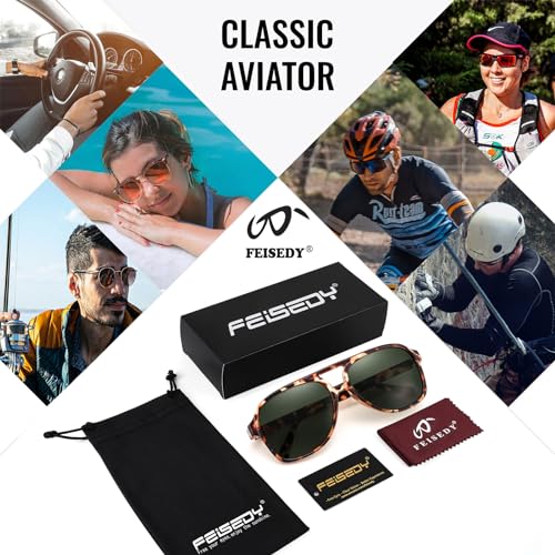 Image of FEISEDY Vintage Retro 70s Plastic Aviator Sunglasses Women Men Classic Large Squared Frame B2751