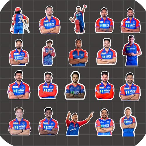 Image of Delhi Capitals Stickers - Pack of 25 | Waterproof Vinyl DC Cricket Fan Stickers for Laptop, Phone, Water Bottle, Bike, Car, Notebook | Self Adhesive Glossy Sticker Pack 2026