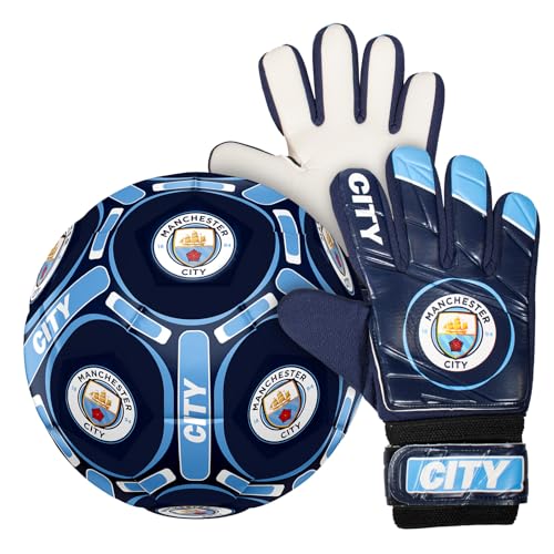 Manchester City FC - Fußball-Set - Torwarthandschuhe & Fußball mit Unterschriften Jungen: 5-10 Jahre