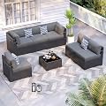 VONZOY Patio Furniture Sets, 7-Piece Outdoor Patio Furniture with Thick Cushions,Coffee Table Outdoor All-Weather Conversation Set Sectional Sofa for Backyard, Poolside, Garden(Grey)