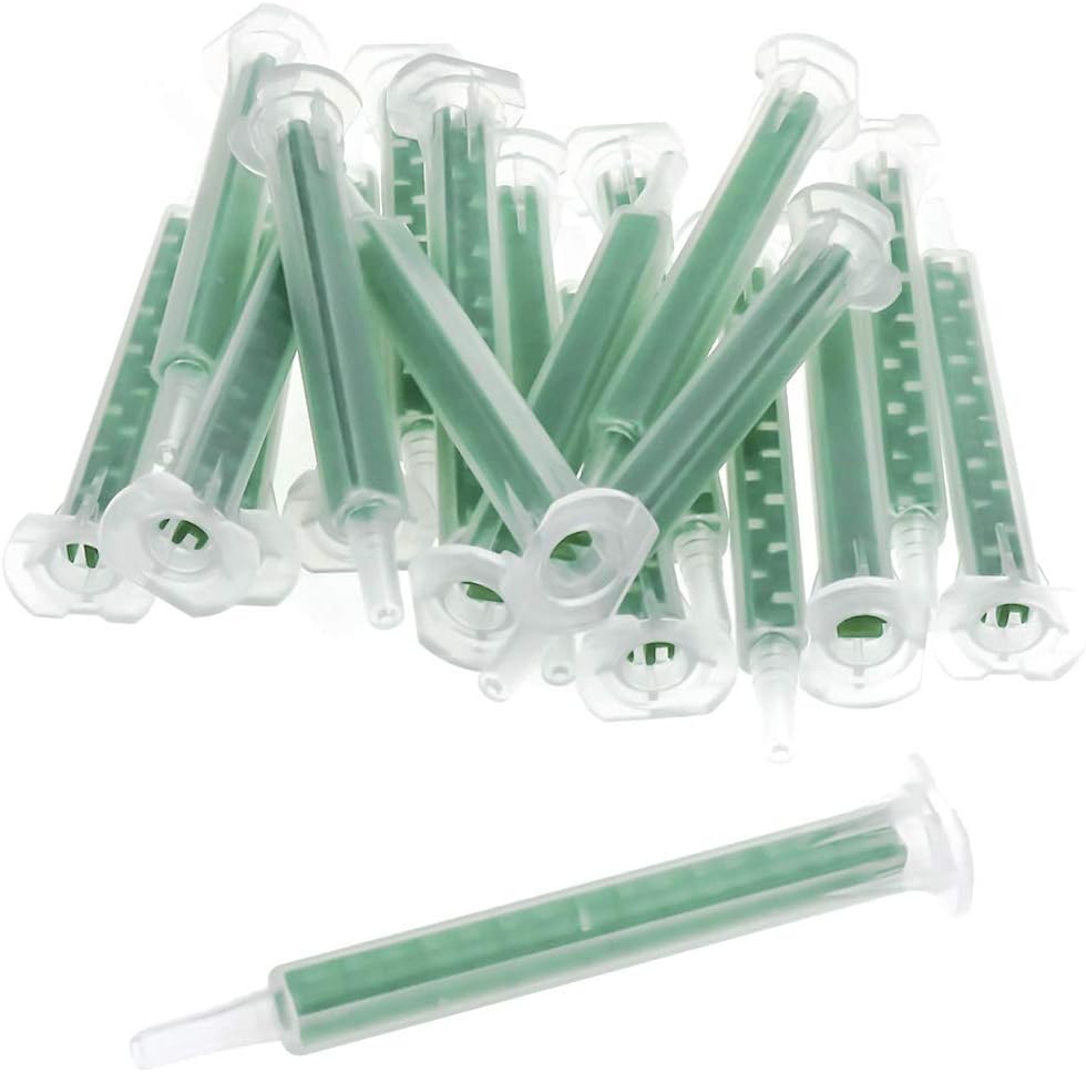 Xiaoyztan 20pcs 1:1 Epoxy Mixing Nozzle, Static Mixer Tip for AB Glue Adhesive Gun, Plastic Resin Mixing Nozzles Fit 50ml Cartridges, Static Mixer for Glue Applicator