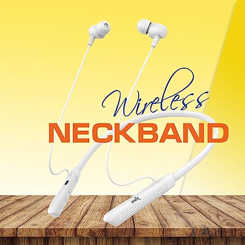 Image of Unix UX-700 Horizon Wireless Neckband | 34-Hour Playtime | Extra Bass | Magnetic Earbuds | Bluetooth Headset with Mic | Sweatproof | Ergonomic Fit | 200mAh Battery | Hands-Free Calling (White)