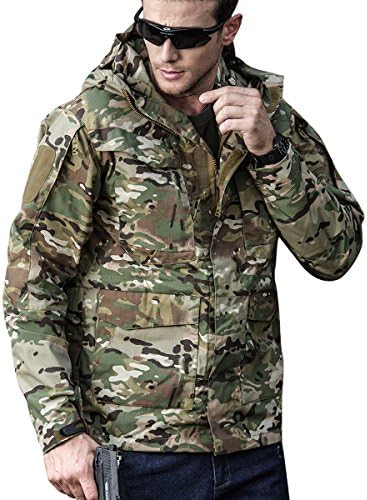Men Outdoor Jacket Casual Tactical Waterproof Army Military Windbreaker Warm Long Sleeve Hooded Full Zip Up Rain Coat Winter Spring Autumn Fishing Camping Hiking Hunting