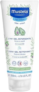 Mustela Gel Limpiador 2 en 1, Cuerpo y Cabello, para Bebés, Niños, Apto para Toda la Familia - Cómodo para Usar Fuera de Casa, 95% Ingredientes de Origen Natural (200ml)