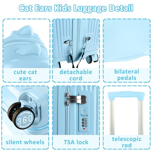 Mala infantil de 50,8 cm com rodas giratórias duplas fofas e leves para bagagem de mão com trava de
