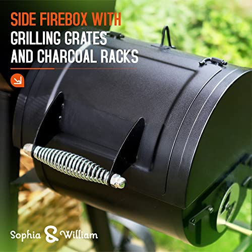 Image of Sophia & William Charcoal Grill with Offset Smoker, 512 Square Inches Outdoor BBQ Grill Offset Charcoal Smoker for Patio, Garden, Picnics, Camping, Backyard Cooking, Black