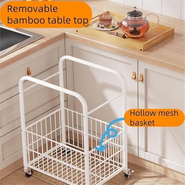 2-Layer Rolling Table with Storage Coffee Cart with Removable Bamboo Tray and Wheels Snack Organizer for Living Room Kitchen Long-Lasting(Black)-YcoPrAnL