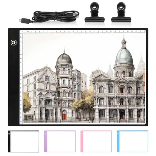 Damcyer Mesa de Luz Dibujo A4,Tableta de Luz Dibujo A4 LED,Light Pad de Ultrafino con Brillo Ajustable,Tablero de Luz con Cable USB,Mesa de Dibujo para X-Ray,Artistas,Pintura de Diamantes,Negro