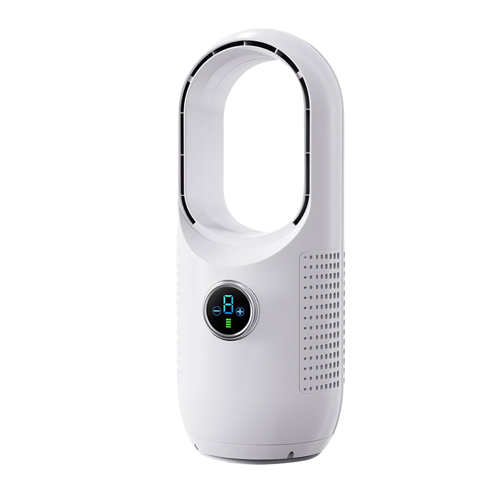 JOPWUE Ventilatore senza pale silenzioso senza fili,purificatore d'aria,ventilatore colonna,controllo tattile,3 velocità, oscillazione 80°,4000Mah,ricarica USB,per ufficio, soggiorno, camera da letto