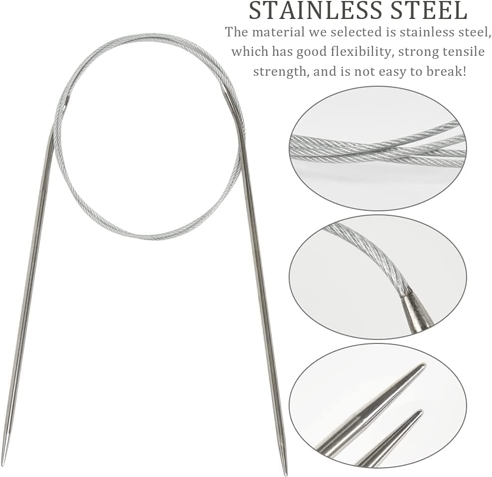 Chuangchi 11pcs Professional 80cm Stainless Steel Circular Crochet Knitting Needles in Different Sizes 1.5mm to 5.0mm