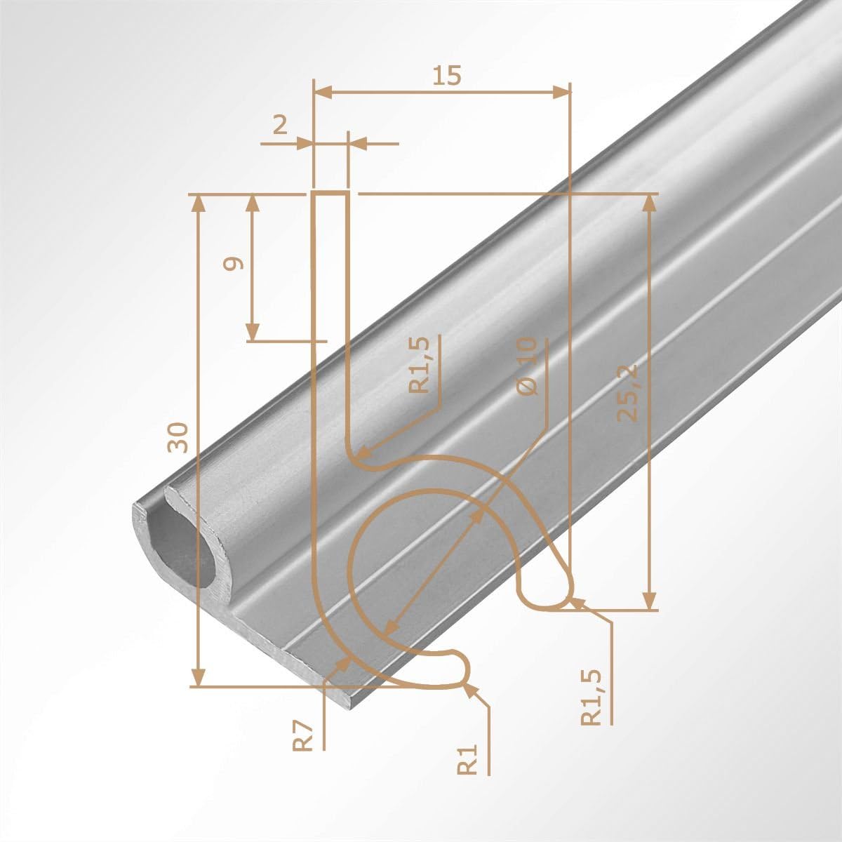 Kederschiene Kederleiste Kederprofil 15x30mm pulverbeschichtet 3m 45° Weiß Ø10mm für Keder 6-9mm
