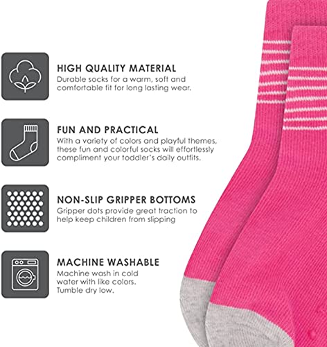 Rising Star Kids Socks for Girls Boys Toddler Cotton Crew Socks for 2T-5T with Grippers or for Children 6T-10T without Grips2