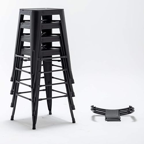 Miniatura 4 de Aklaus Taburetes de bar de metal con respaldo, juego de 4, 24 pulgadas, color negro