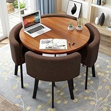 Round Dining Table Set for 4, Faux Marble Conference Table and Chairs Set, Kitchen Table Chairs Set with Strong Metal Frame, Space-Saving, Office Table and Chair Set for Home and Apartment