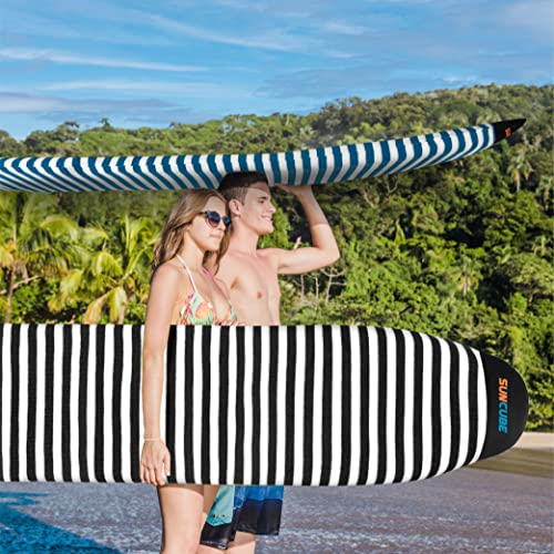 SUN CUBE Surfboard Sock Cover, Protective Surf Bag for Surfing Board, Light Stretchy Surfbag Sleeve for Longboard (9'6'', Black White) - Thumbnail 5