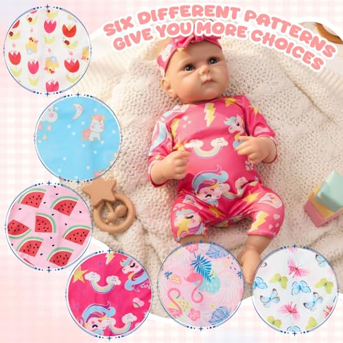 Image of Reborn Baby Doll Clothes Set for 18 Inch Colorful Babydolls Clothes Outfits Realistic Cute Strawberry Fruit Pattern Dress Accessories with Headband Bulk for Girl(Dress & Cozy Set)