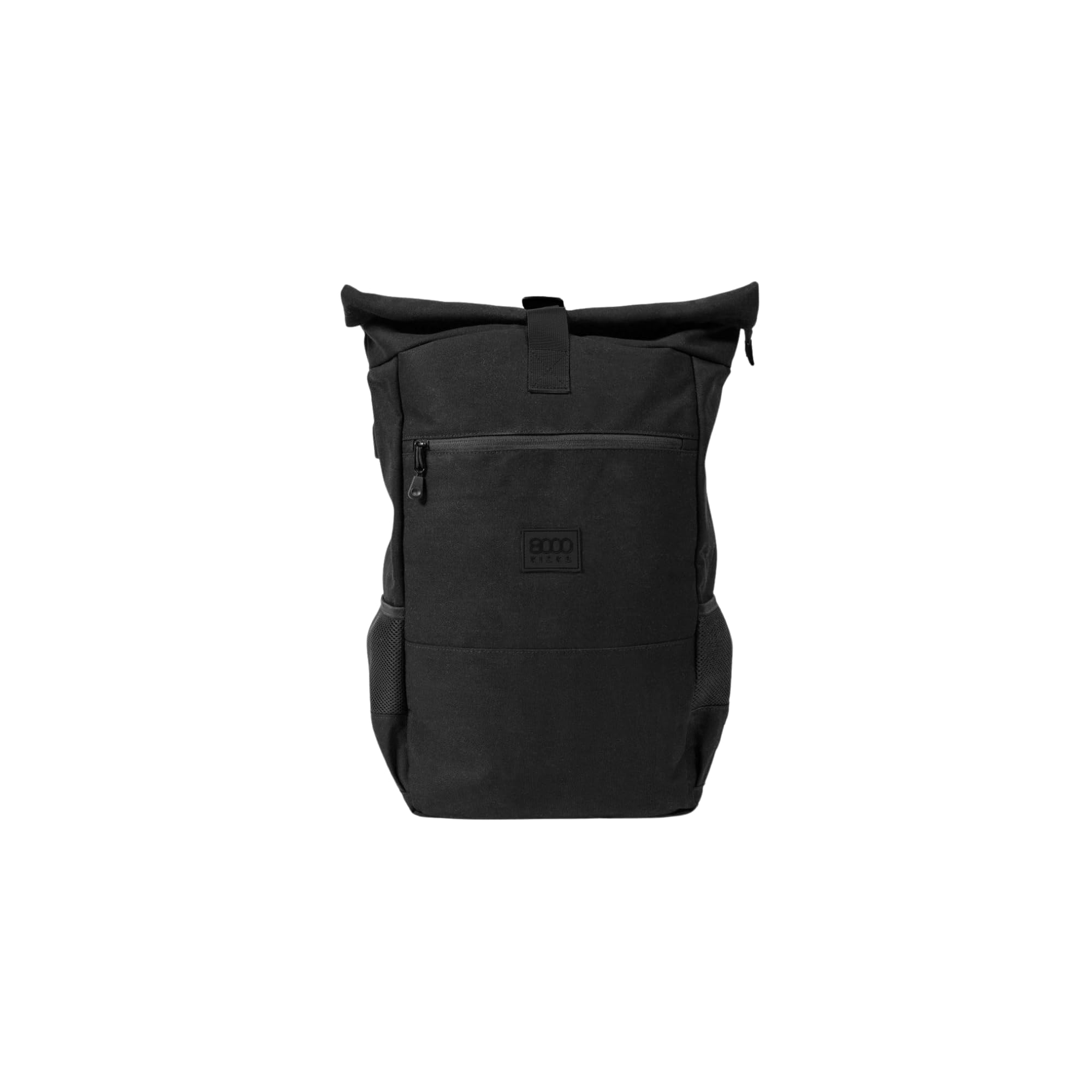 8000Kicks Everyday Hemp Backpack | Rolltop Backpack with Expandable Top Part | Lightweight and Water Resistant | With Anti-Theft Pocket and Spacious Interior, Solid black, 30 Liter