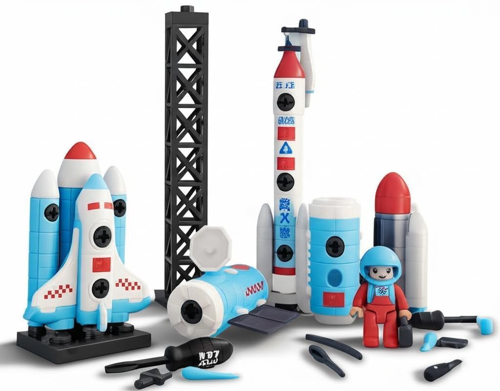 Favrallo DIY Take Apart Rocket Space Shuttle Astronaut Spaceship Outer Space Educational Adventure Tool Set Toys Gift for Kids Boy Girl 3+