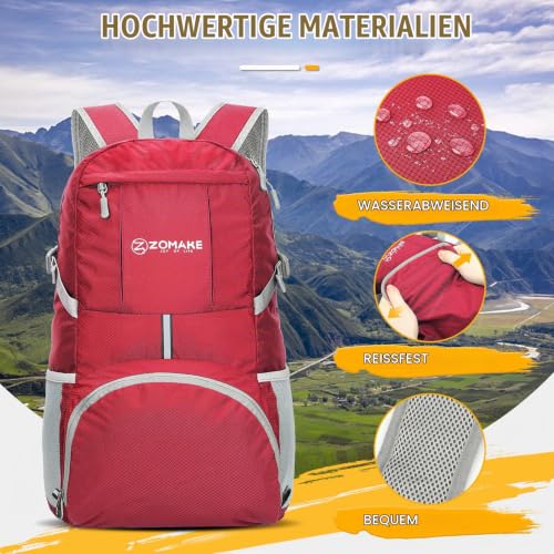 ZOMAKE 35 L Leicht Faltbarer Rucksack Packbare Backpacks, Kleiner Rucksäcke Wanderrucksack Wasserdicht für Damen Herren Outdoor Wandern… – Ansicht 4