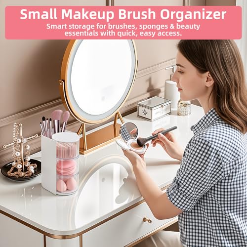 Image of neotidy Hair Accessories Organizer with Hair Brush Holder, Rotating Hair Tie Product Organizer for Girls, 3-Tier Makeup Brush Holder for Clips, Bows & Brushes (White, 3-Tier)